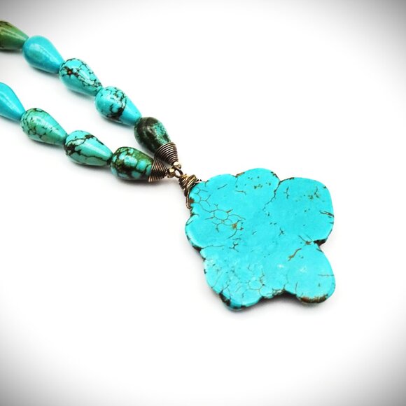 VINTAGE Sterling Silver Hubei Turquose Beads & Pendant Necklace - Picture 3 of 7